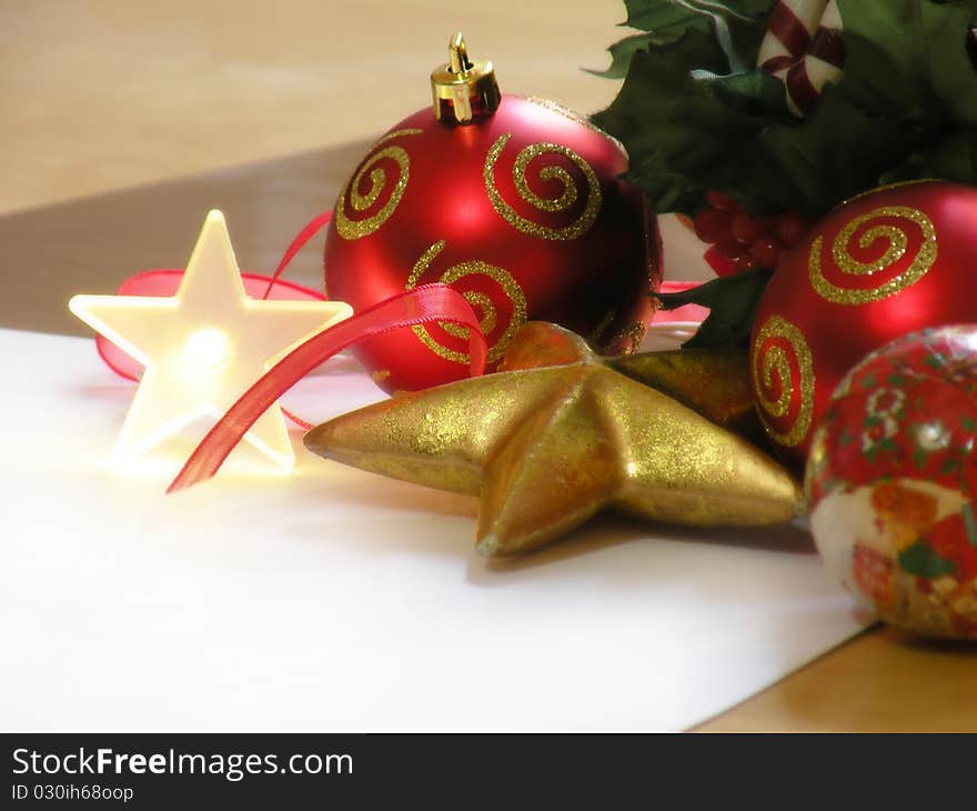 Red christmas decoration on white background