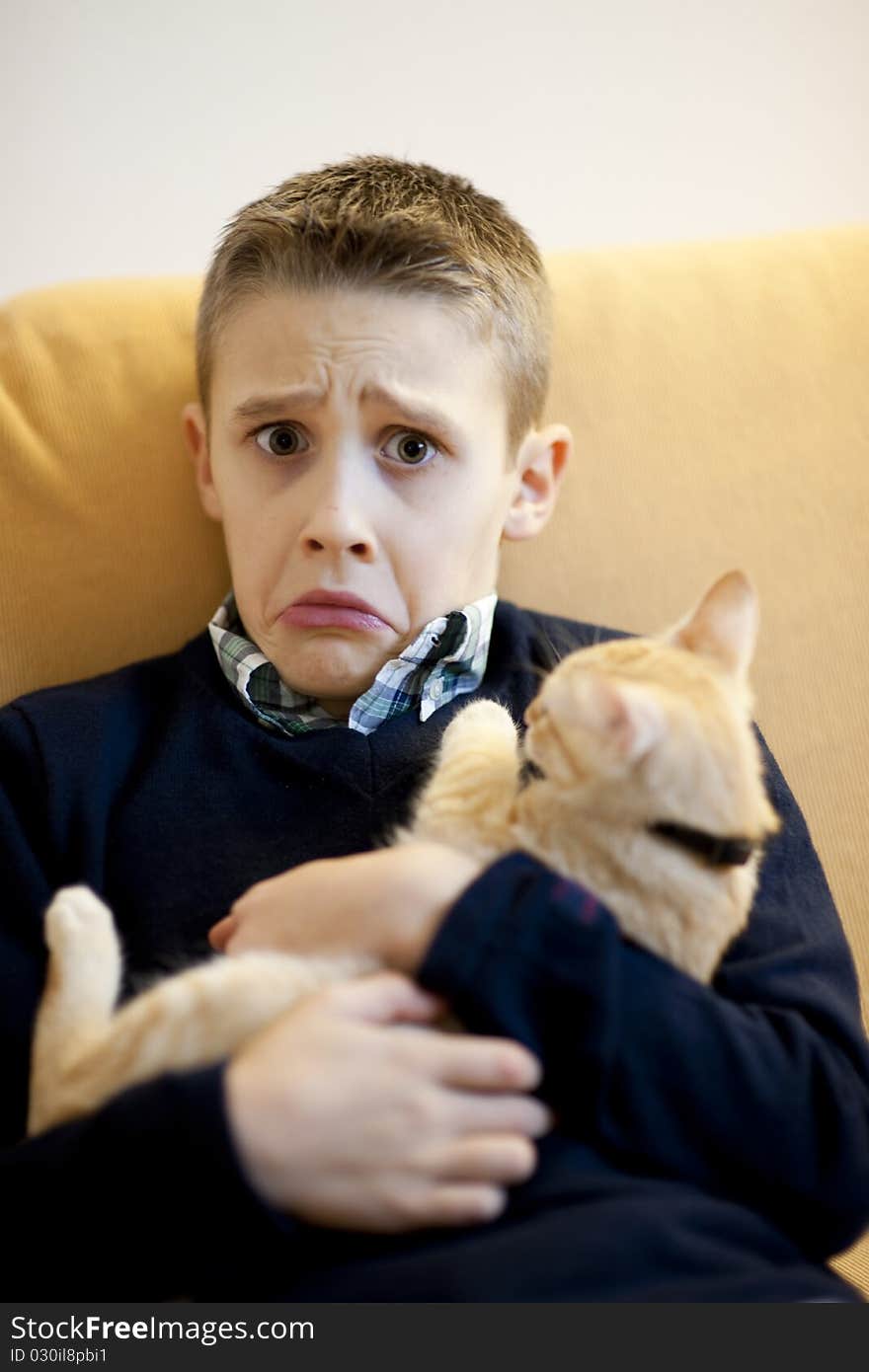 Little boy with cat