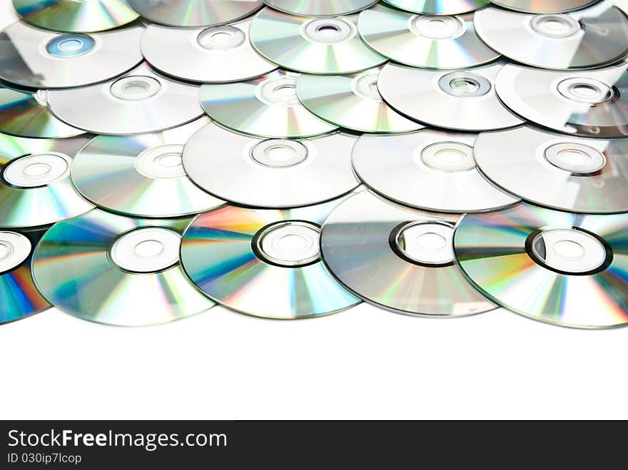 Recordable compact discs in an array. Recordable compact discs in an array