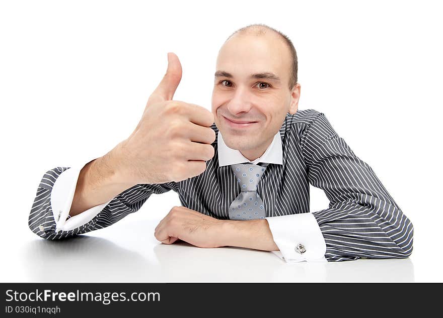 Man with thumbs up gesture