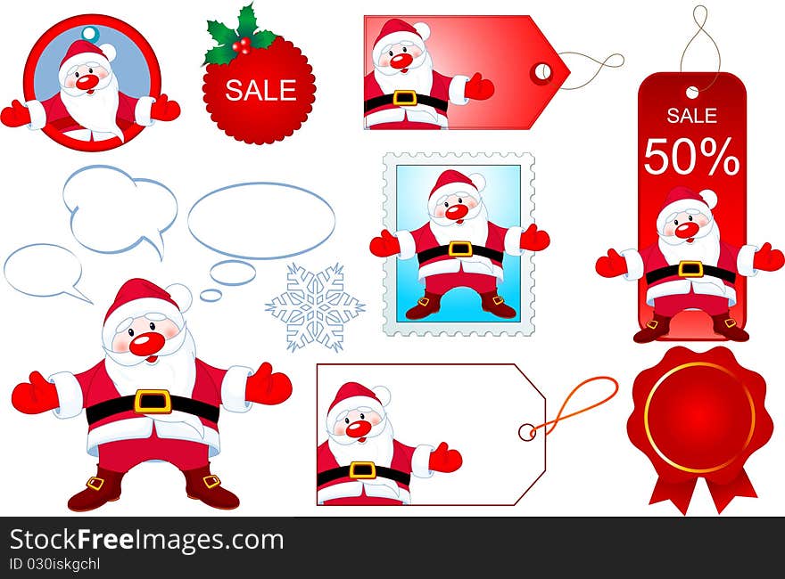 Christmas design elements with Santa Claus opening hug. Christmas design elements with Santa Claus opening hug