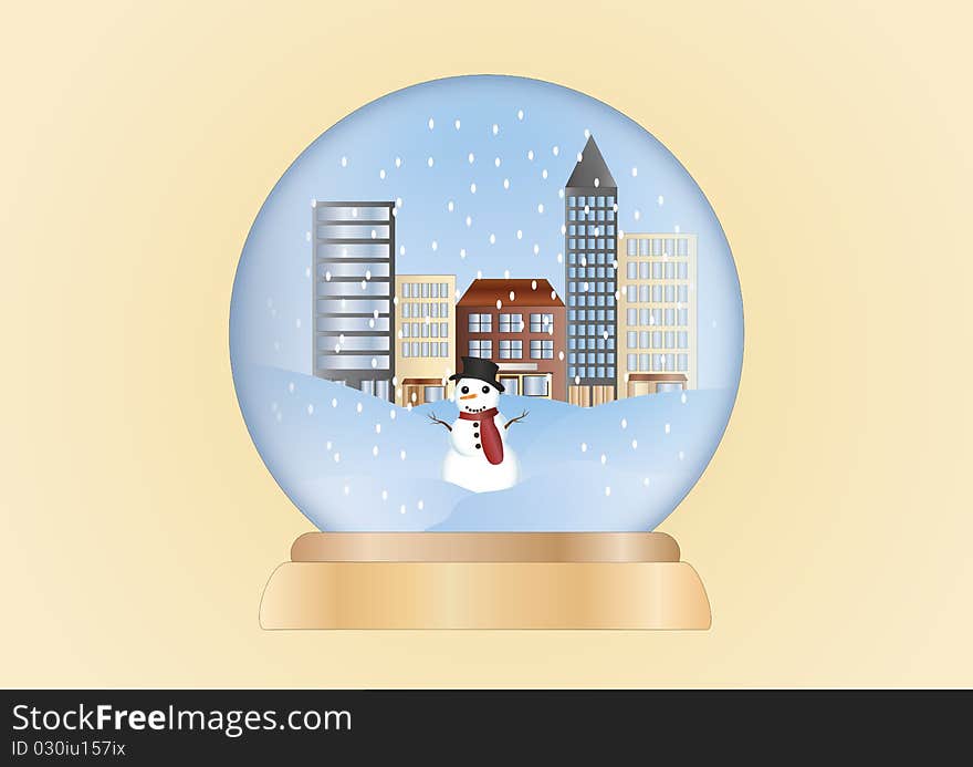 Christmas scene in a ball on light background. Christmas scene in a ball on light background