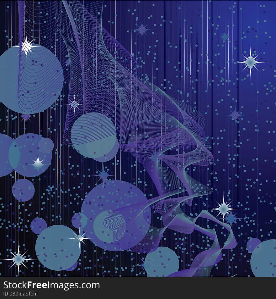 Abstract background with stars and waves. Vector