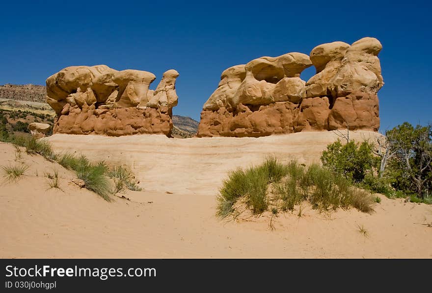 Scenic view of the rock formation in Devil's Garden in southern Utah. Scenic view of the rock formation in Devil's Garden in southern Utah