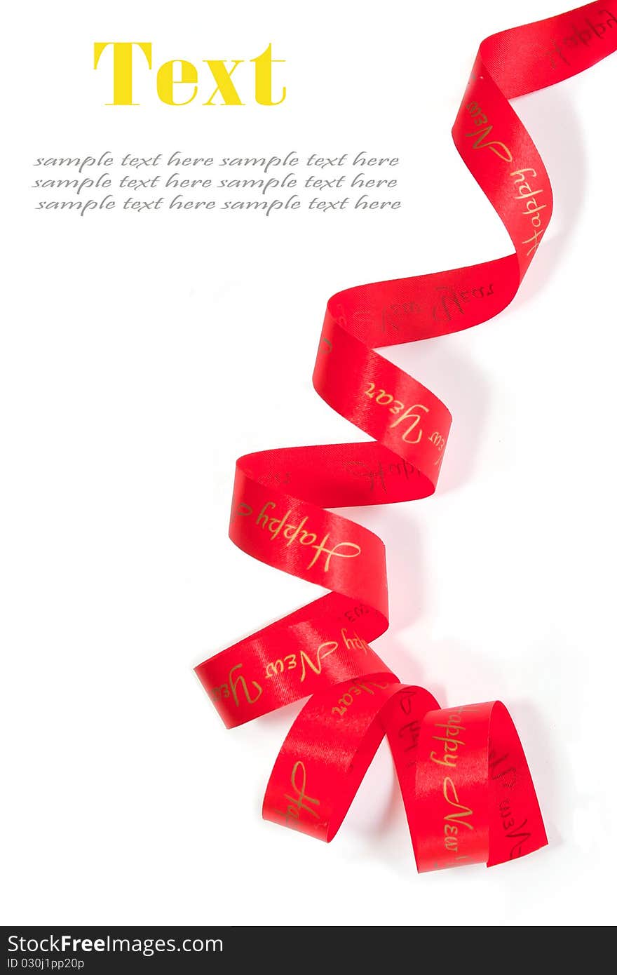 Red satin ribbon, curling over white background. Red satin ribbon, curling over white background.