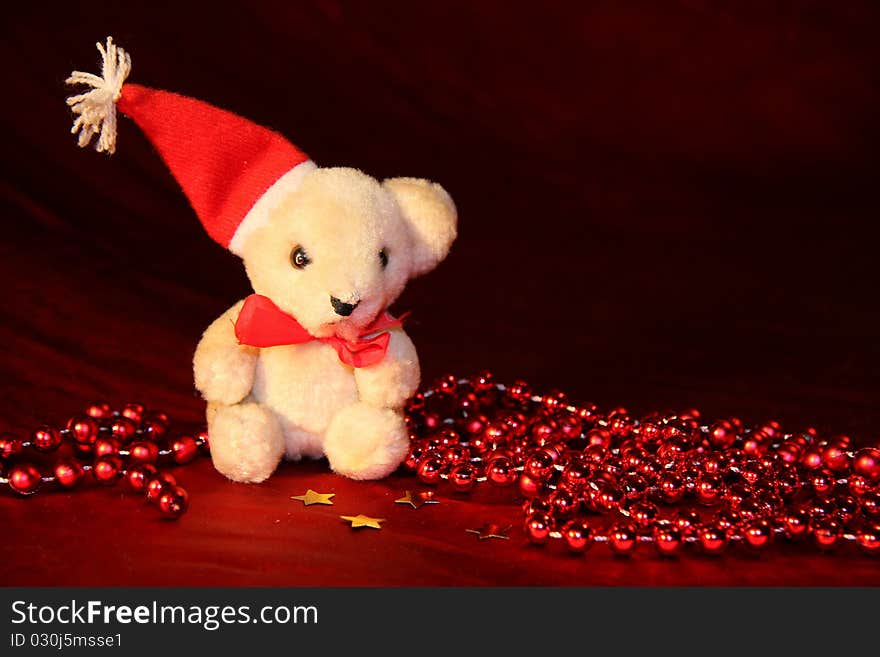 Christmas decorations on red background. Christmas decorations on red background