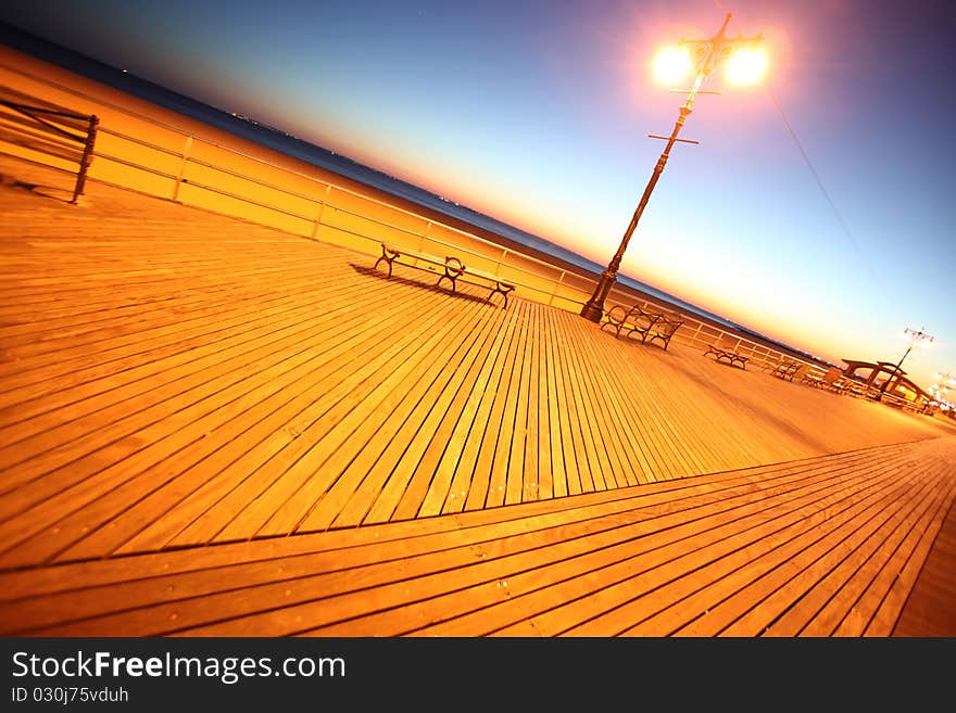 Classic NY - evening in Brighton Beach of Coney Island, USA