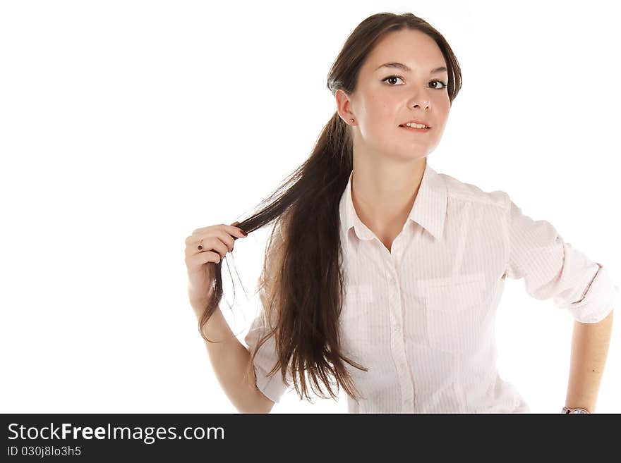 The beautiful russian girl on the white background. The beautiful russian girl on the white background.