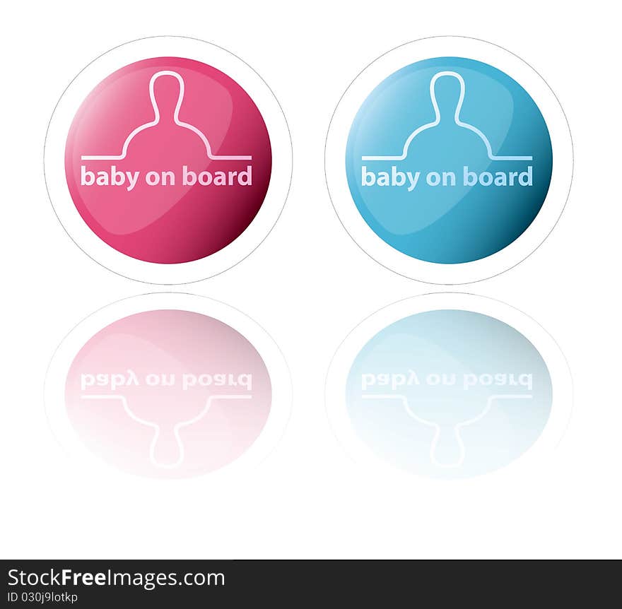 Two signs for a baby boy and a baby girl signifying baby on board; for car use. May have other uses such as web buttons. Two signs for a baby boy and a baby girl signifying baby on board; for car use. May have other uses such as web buttons