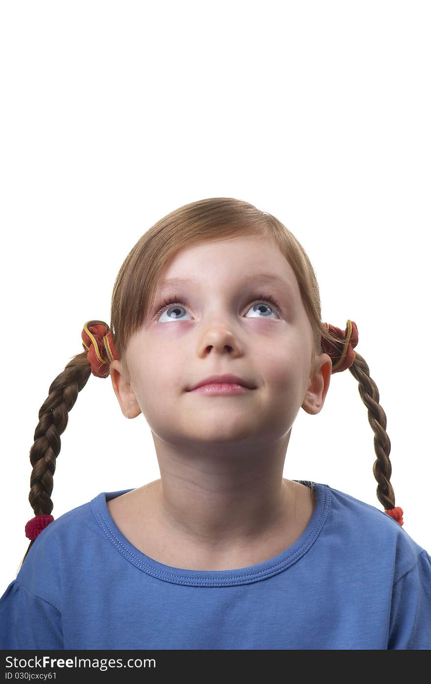 Wondering funny little girl portrait isolated over white background. Wondering funny little girl portrait isolated over white background