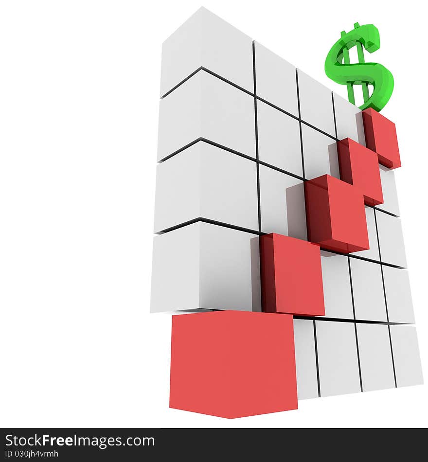 Pyramid from the glossy metal cubes on top of which is the dollar sign