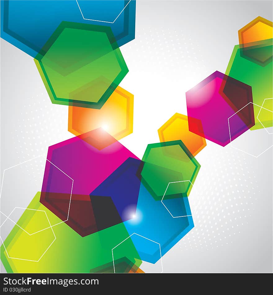 Abstract  background with many colorful hexagons