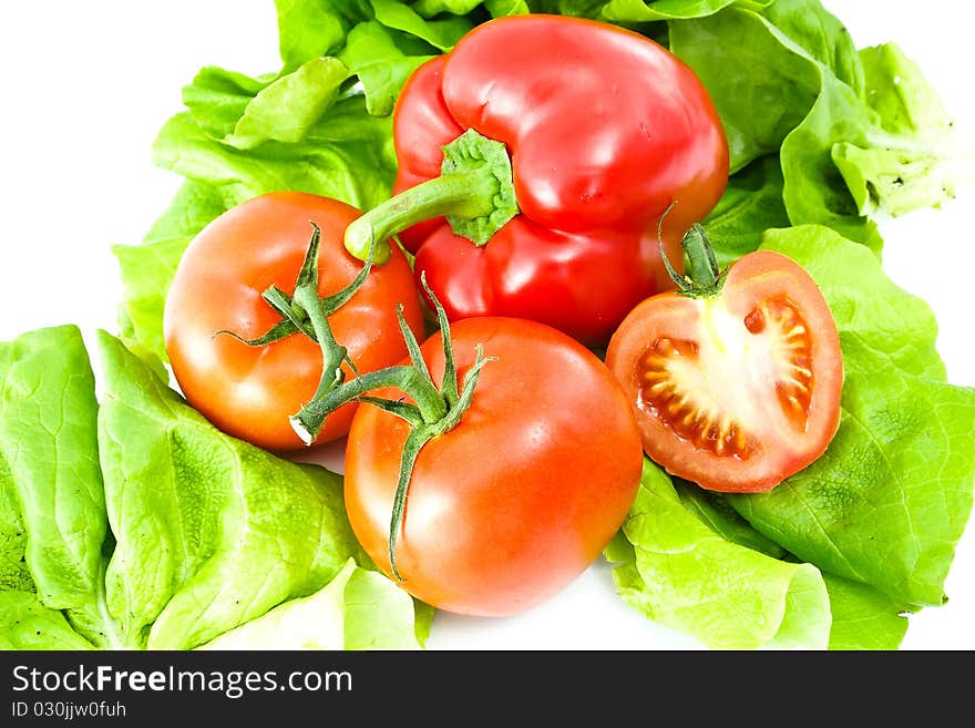 Tomatoes and the pepper relating to lettuce. Tomatoes and the pepper relating to lettuce