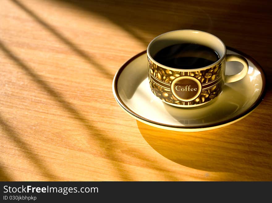 Morning Coffee Cup On Wood Background