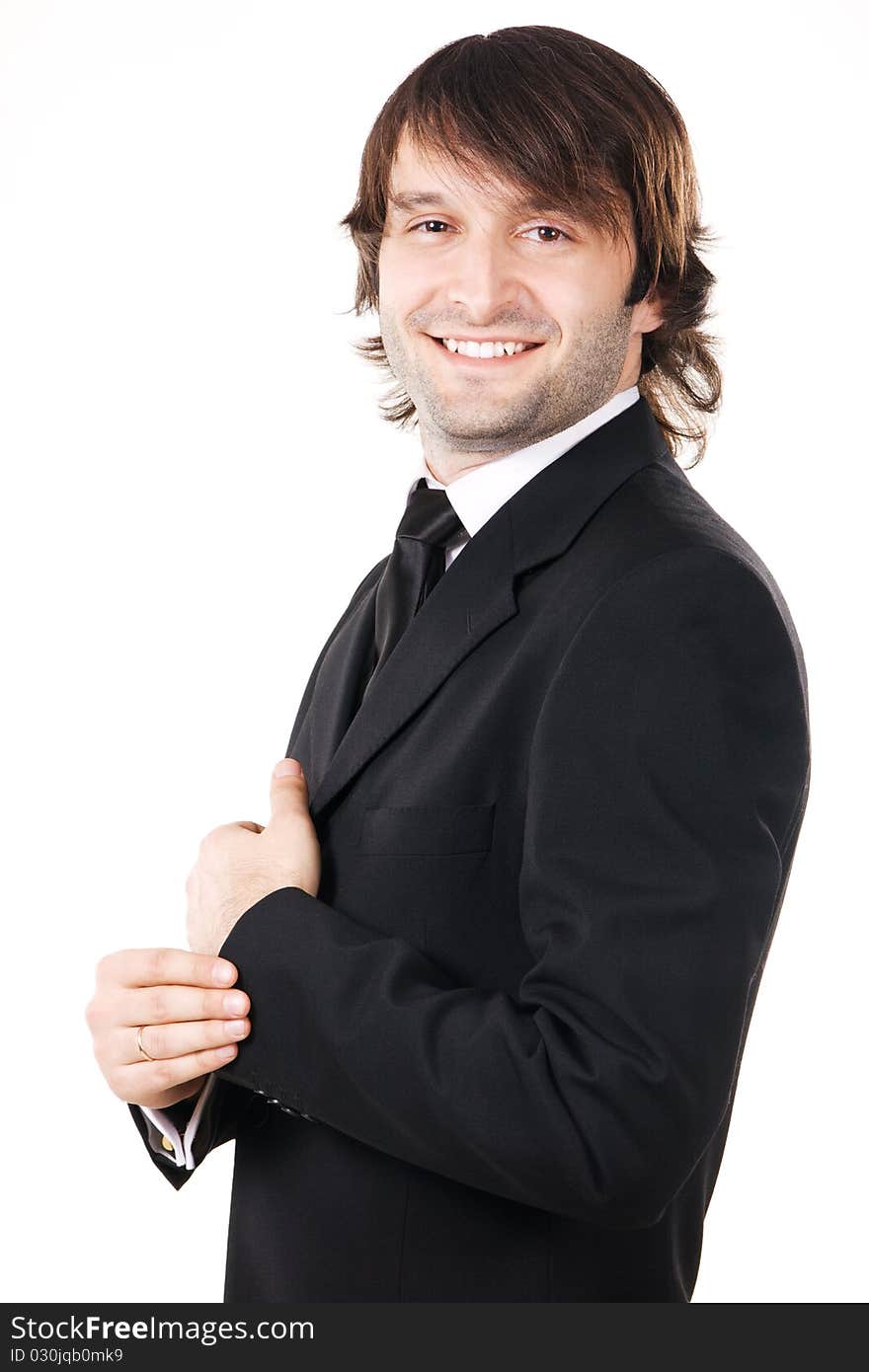 Young handsome man's portrait, white background