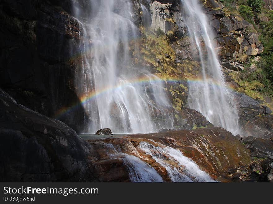 Rainbow on waterfall