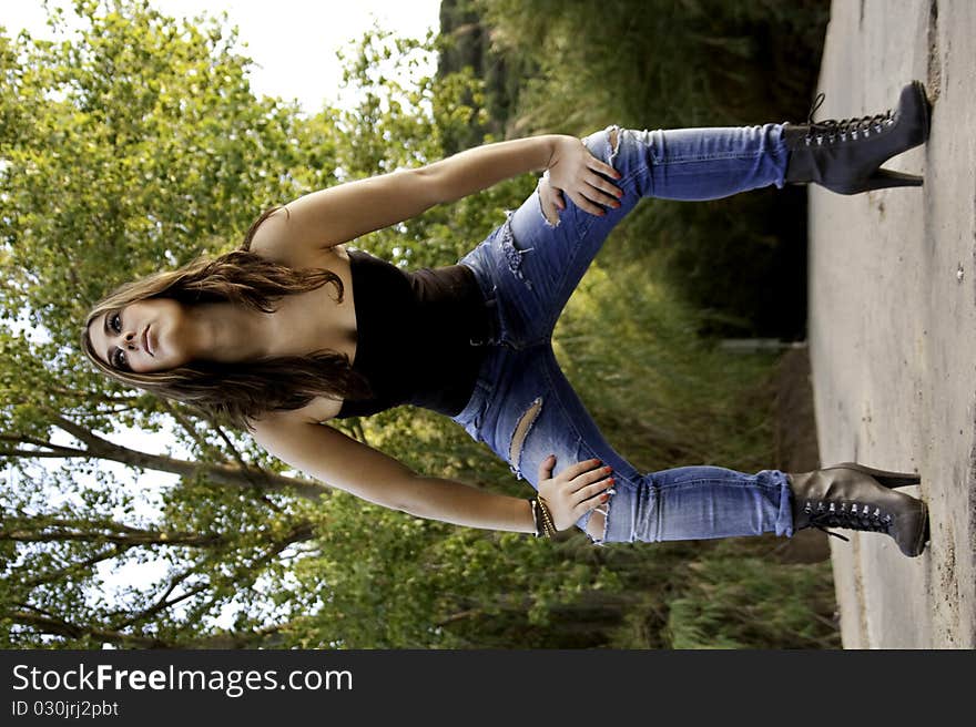 Beautiful woman on a road