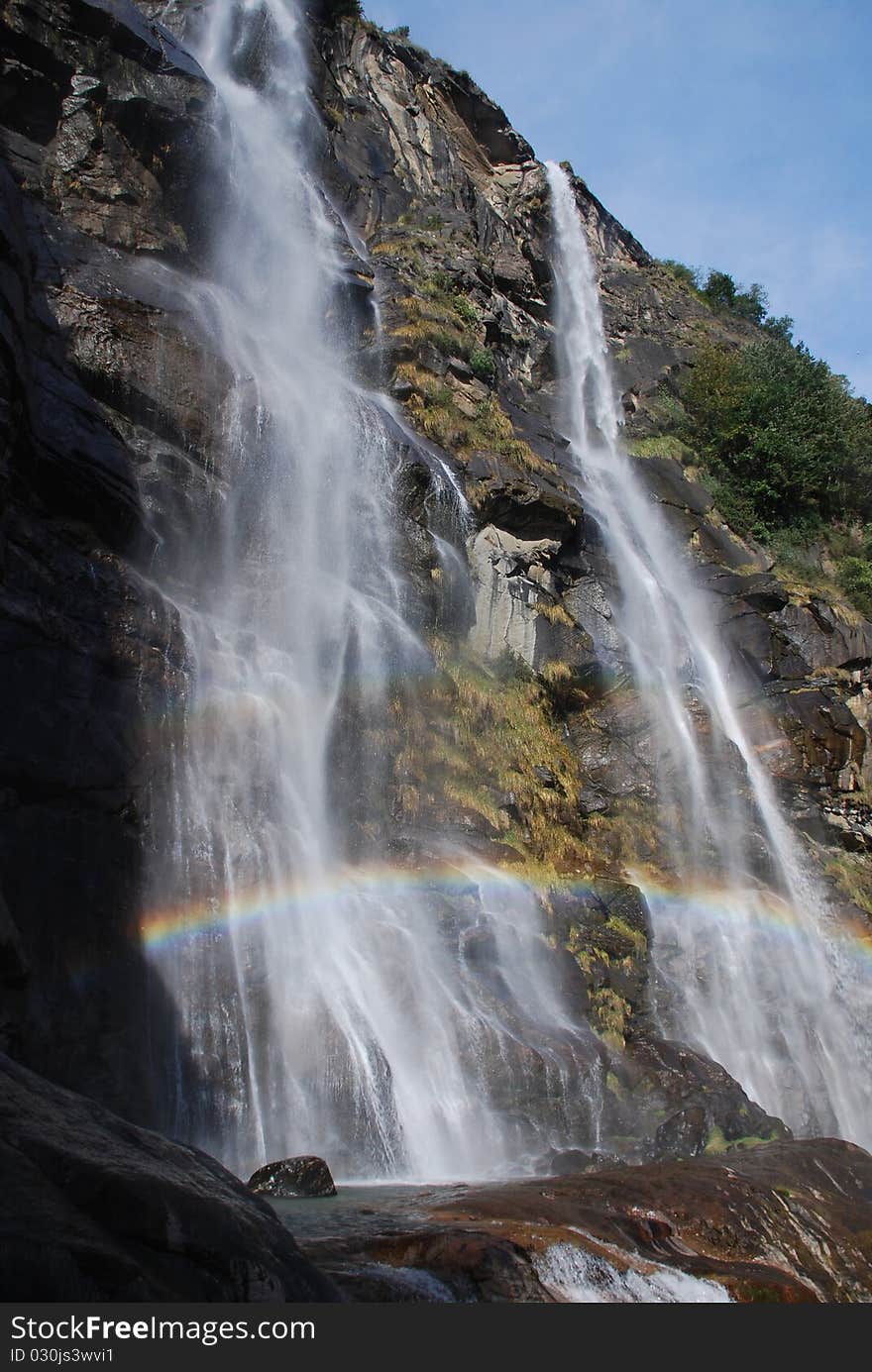 Rainbow on waterfall