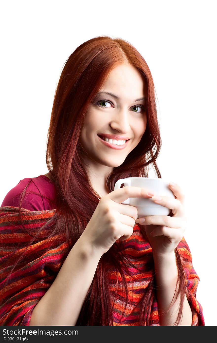 Beauty woman with fair hair on white background