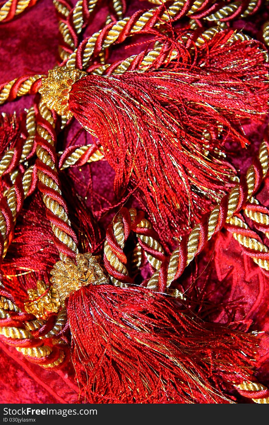 Close-up of red Christmas ornaments. Close-up of red Christmas ornaments