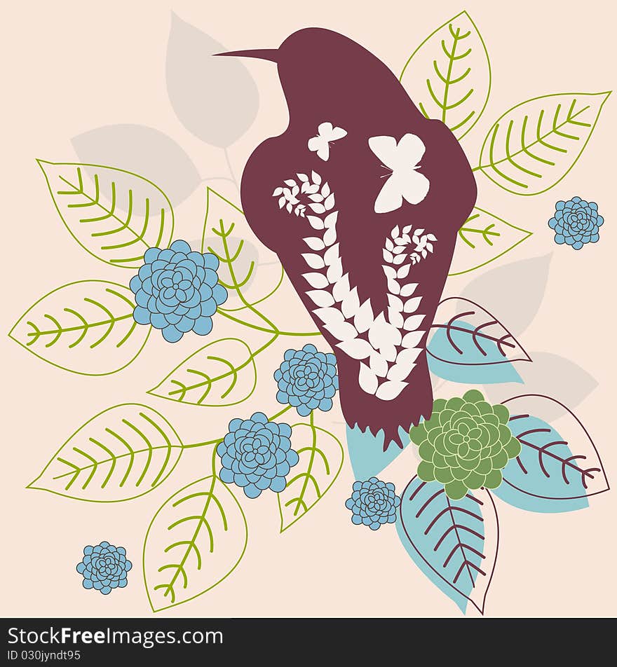 Springtime illustration - bird with flowers. Springtime illustration - bird with flowers