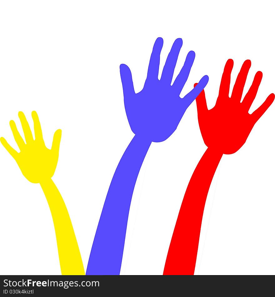 Illustration of three simple human hands. Illustration of three simple human hands