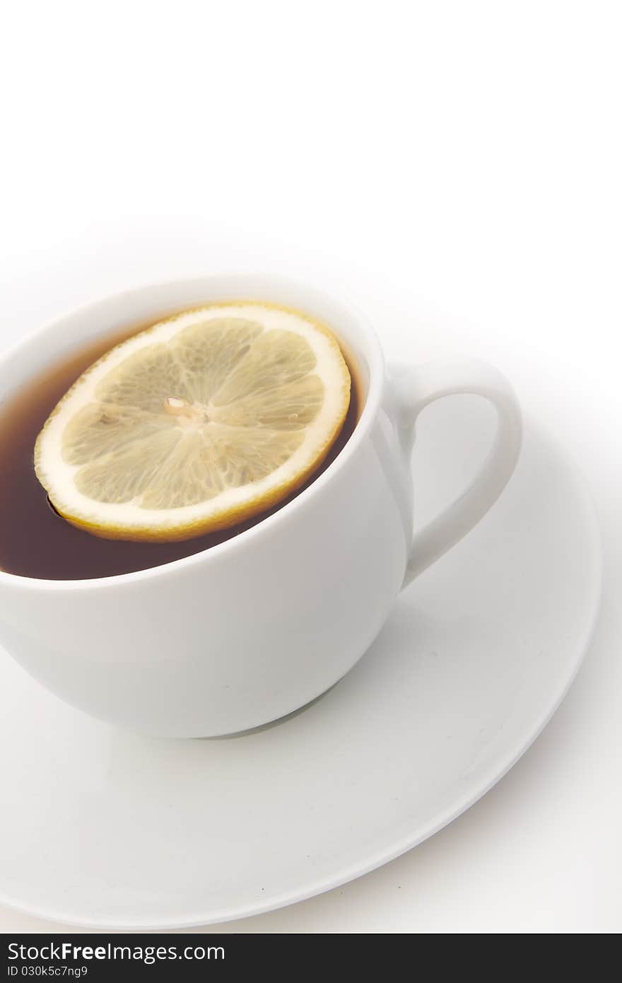 Lemon tea on a white