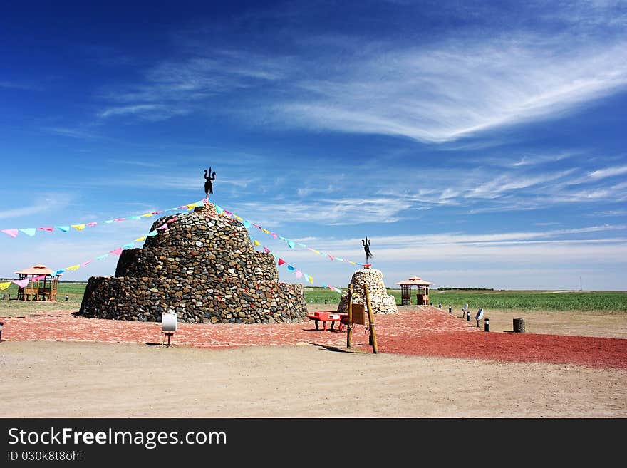 The pile of stone under sky