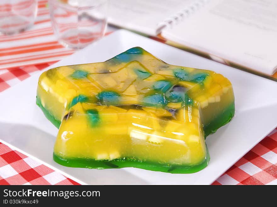 Star shape jelly dessert filled with natural fruits. Star shape jelly dessert filled with natural fruits