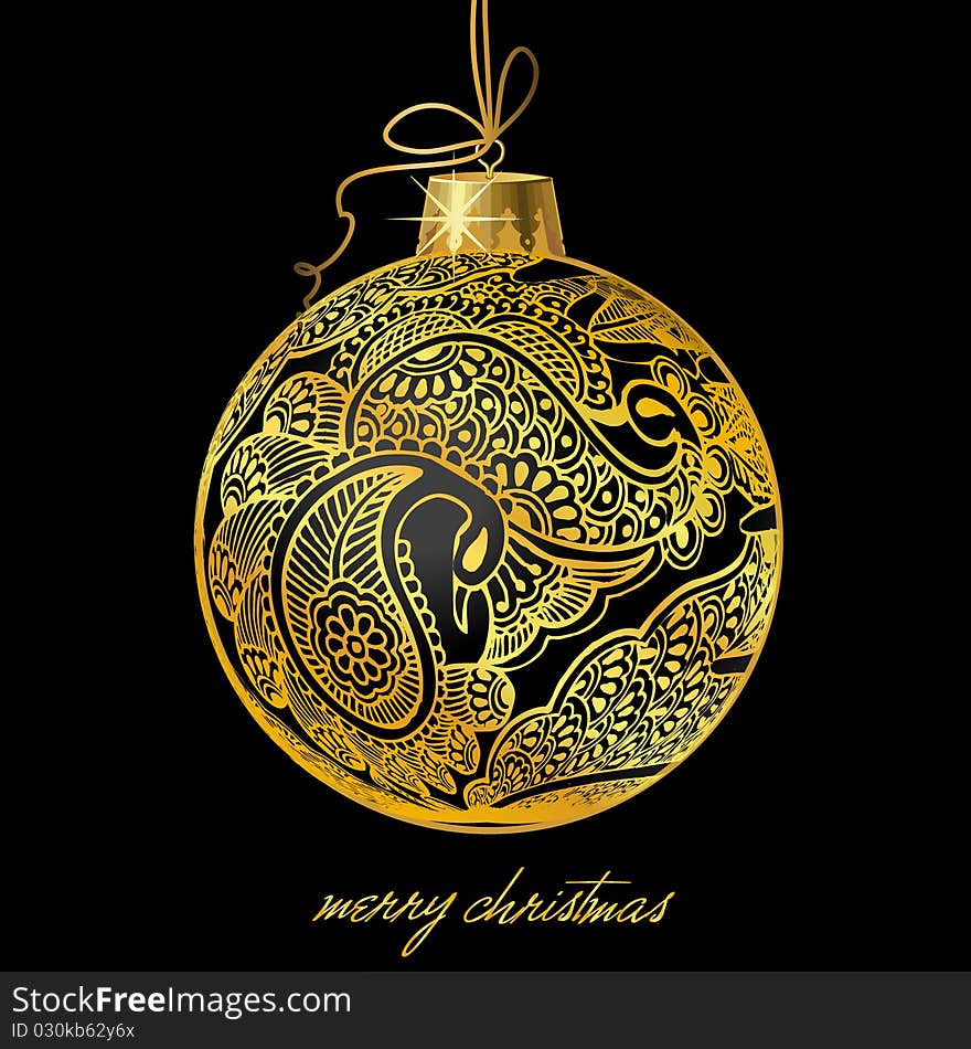 Golden christmasball illustration with paisley design