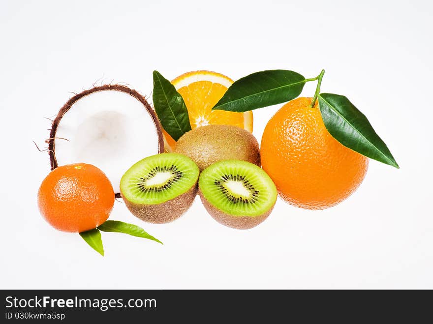 Fresh exotic fruits over white background