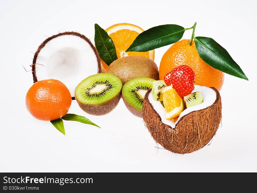 Fresh exotic fruits over white background