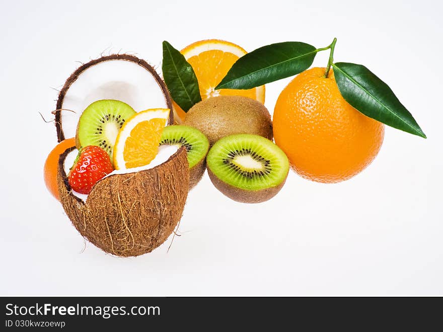 Fresh exotic fruits over white background