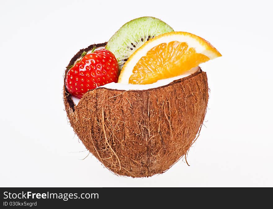 Fresh exotic fruits over white background