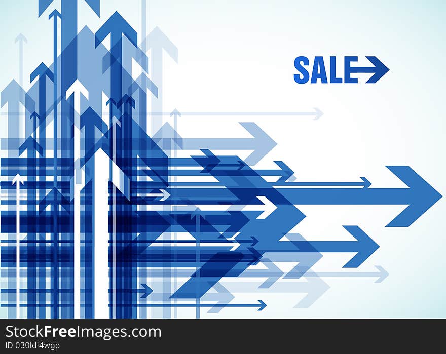 Blue  arrows with sale. Vector art