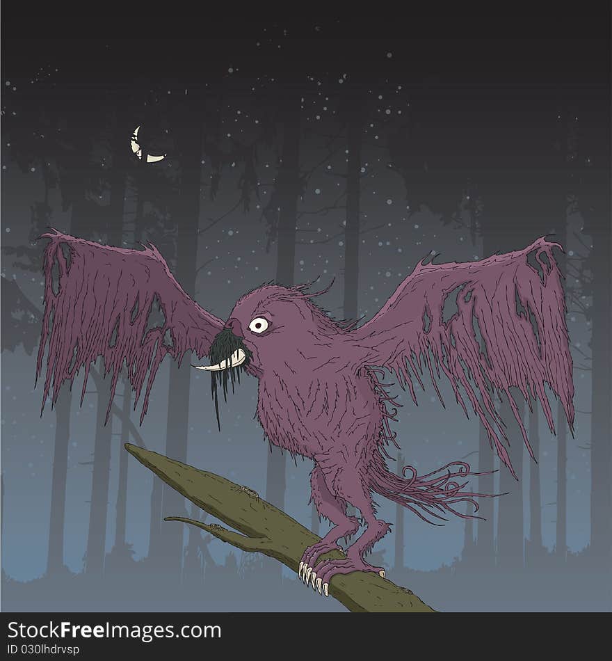 Monster bird in the dark evil forest waiting to attack it's prey.