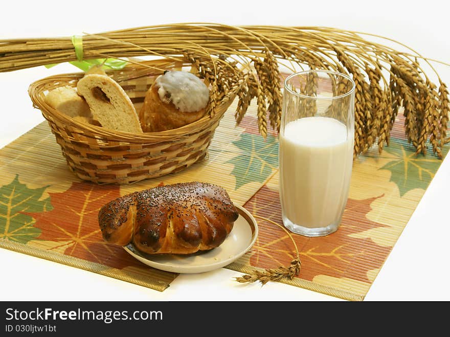 Bread and a milk glass