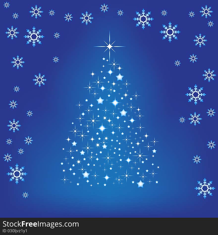 Vector illustration of blue Christmas background with snowflake