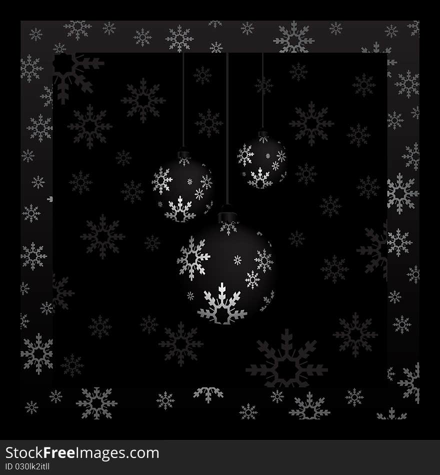 Christmas background with baubles and snowflake. Vector illustration