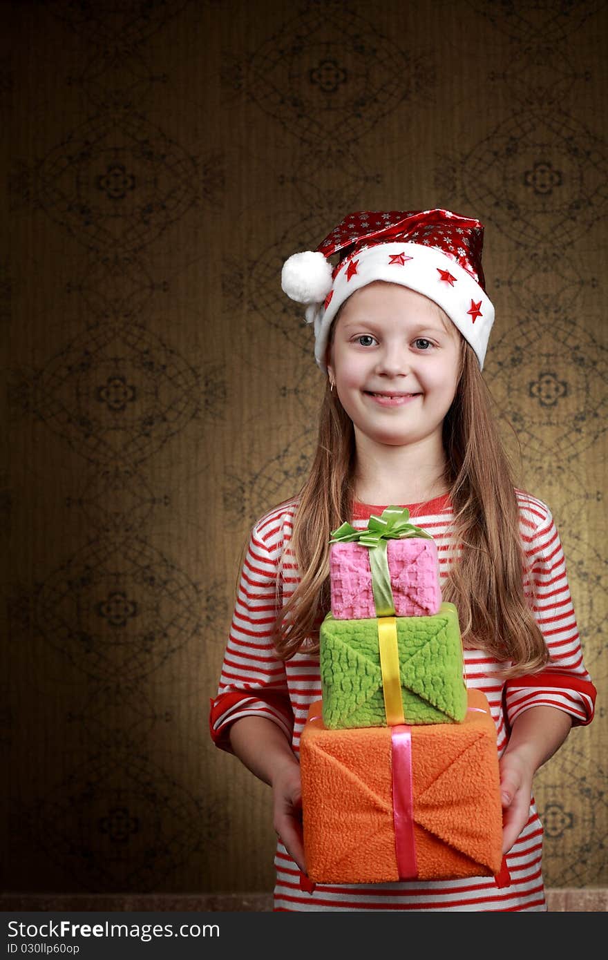 An image of a nice girl with presents