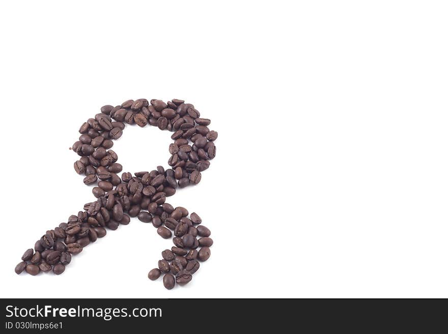 Ok sign of fair trade coffee beans isolated on white. Ok sign of fair trade coffee beans isolated on white