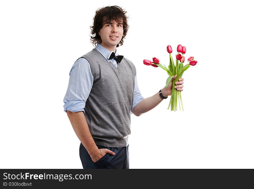 Boy with red flowers