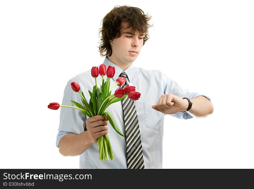 Man with tulips