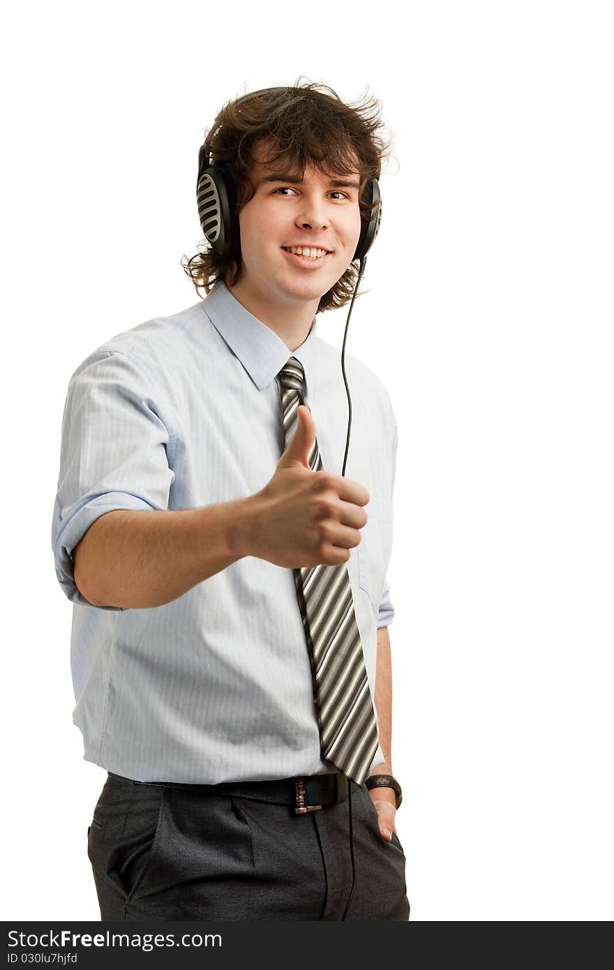 An image of young man listening to music. An image of young man listening to music