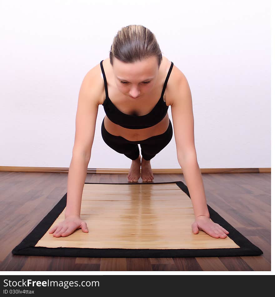 Woman pushed on the floor in the room