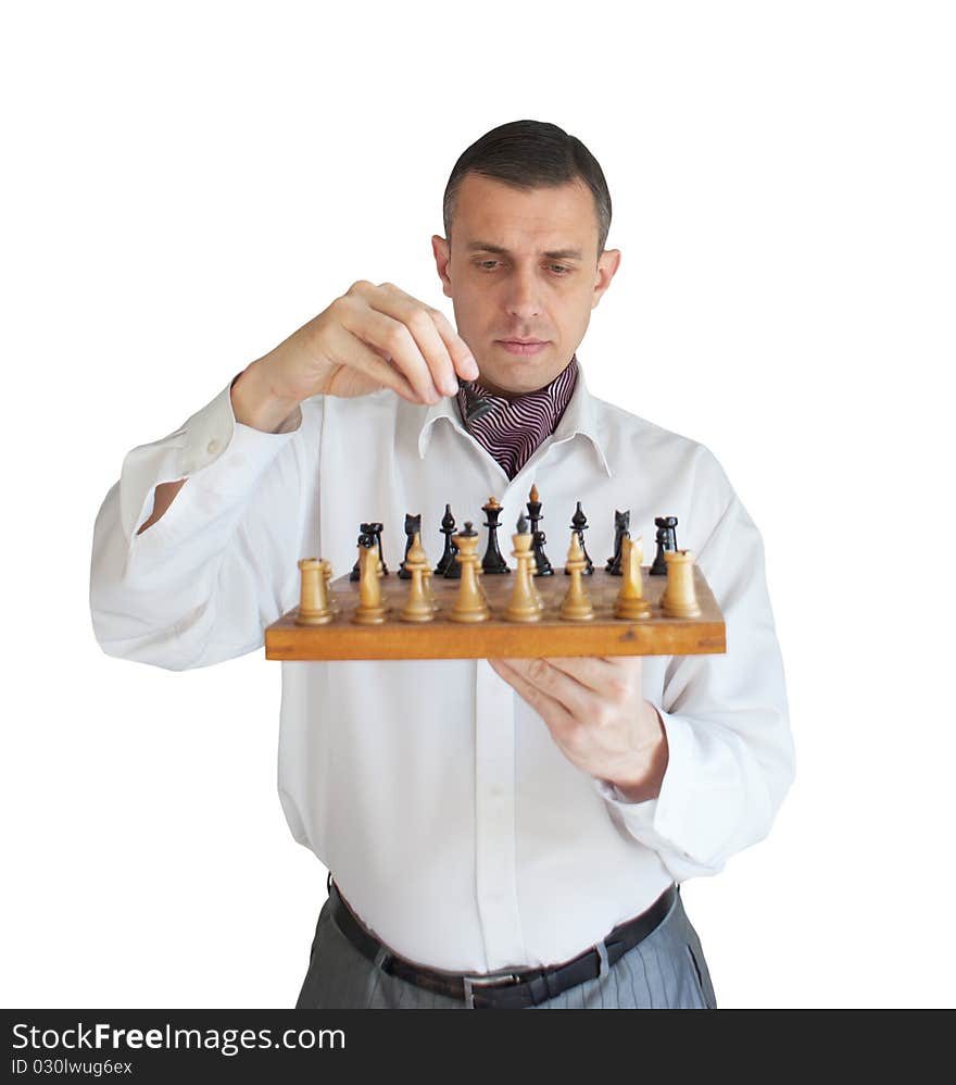 In a lunch break the manager plays chess. In a lunch break the manager plays chess