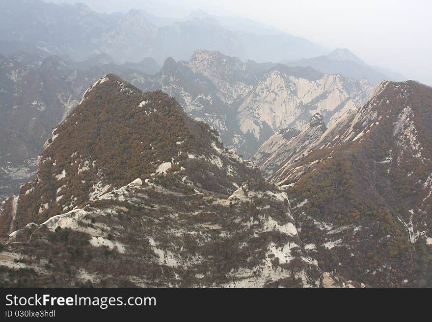 Mount Hua (Hua Shan), literal translation Flowery Mountain, in Shanxi China