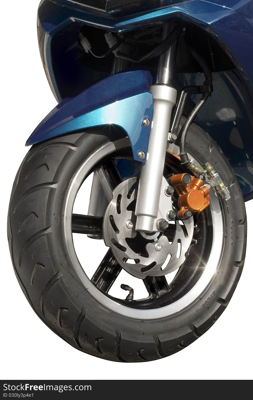 Motorcycle wheel largely separately on a white background