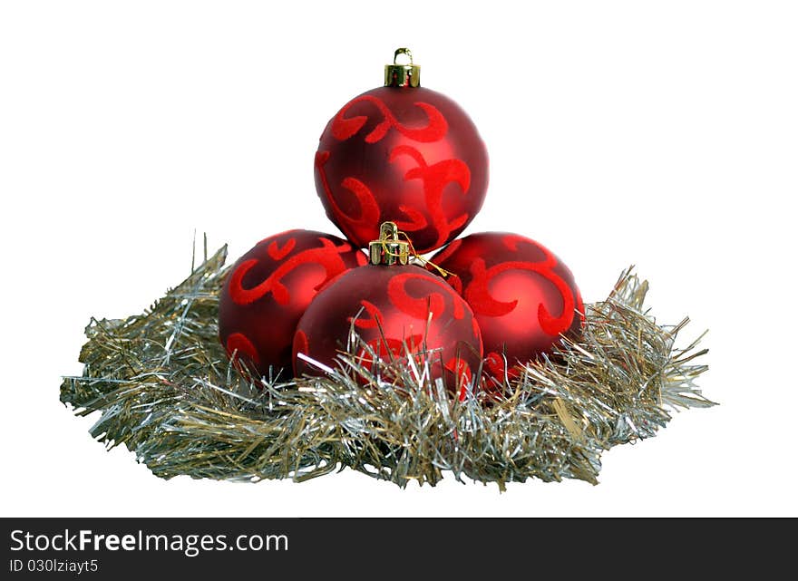 Red Christmas balls on white background