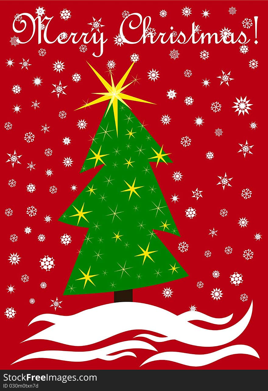 Christmas card design with crooked Christmas tree and greetings Merry Christmas!. Christmas card design with crooked Christmas tree and greetings Merry Christmas!